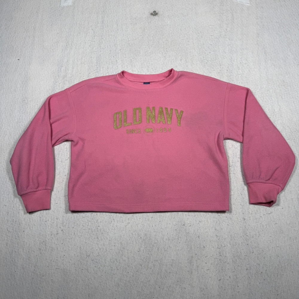 Old Navy Girls Pink Performance Fleece Glitter Logo Sweatshirt Size L 10-12